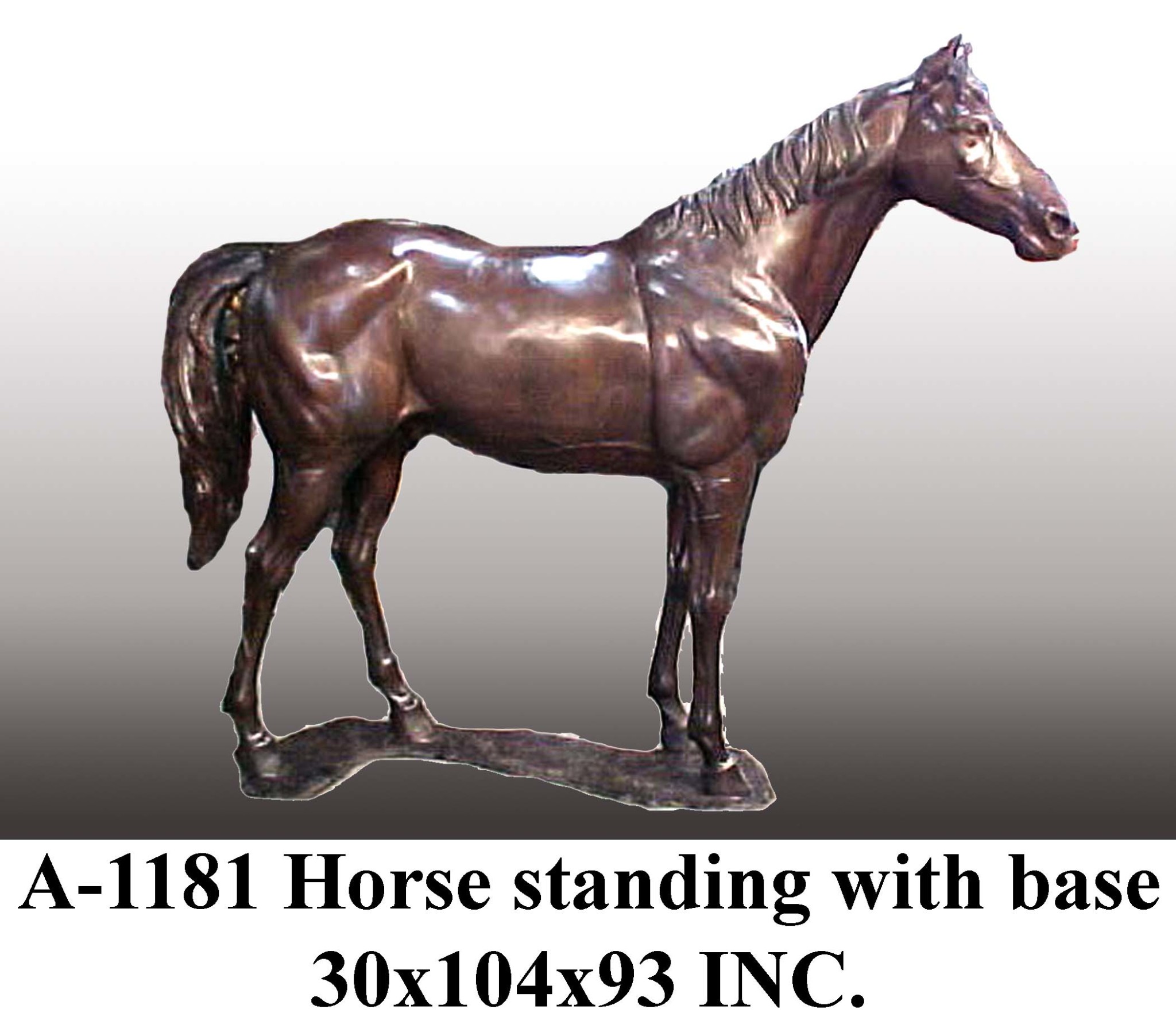 Bronze horse sculpture featuring a standing horse on a sturdy base, ideal for display or home decor.
