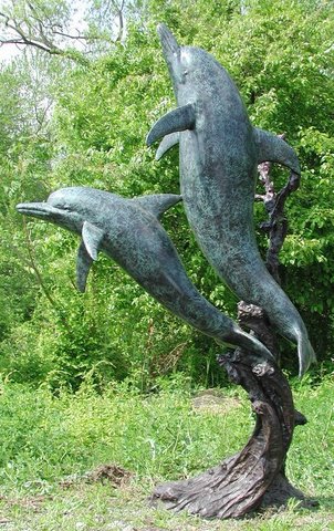 Life Size Bronze Sculptures and Statues Two Swimming Bronze Dolphins